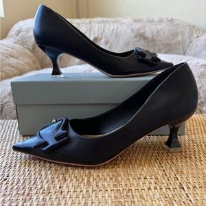 C. Paravano Pointed Toe Black Kitten Heel Pumps NIB